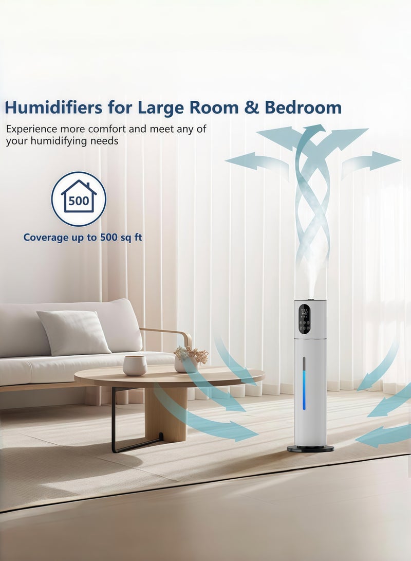 9L Large Capacity Humidifier for Large Rooms and Bedrooms, Ultrasonic Cool Mist Technology with Top-Fill Design, Operates up to 52 Hours, UV Sterilization and Impurity Filtration, 3 Adjustable Mist Levels, 360° Rotating Nozzle, Ideal for Babies, Home, and Office Use, Features LED Temperature and Humidity Display, White. - Image 3